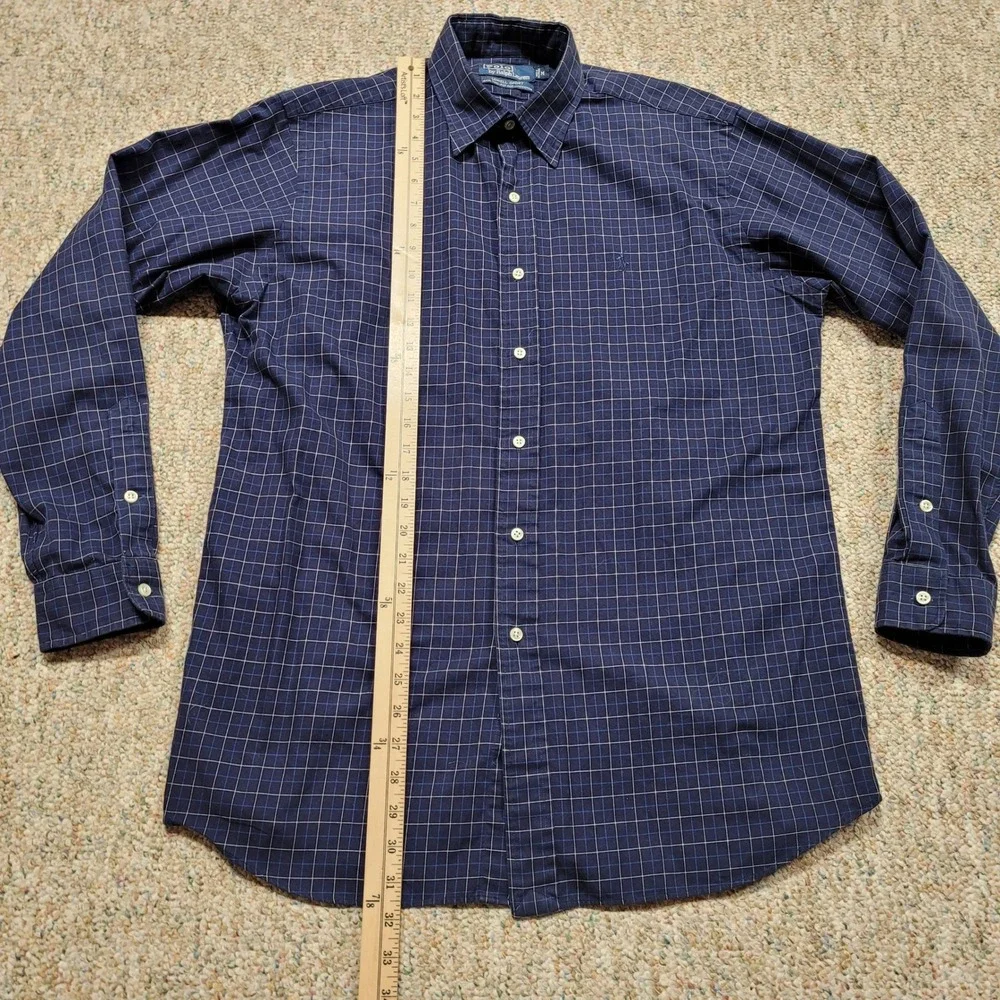 Polo Ralph Lauren Lowell Sport Shirt Mens‎ Medium Blue Grid Check Cotton Pony